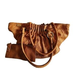 Jenrigo Tan Leather Snakeskin Embossed Large Shoulder Bag With Wristlet   44